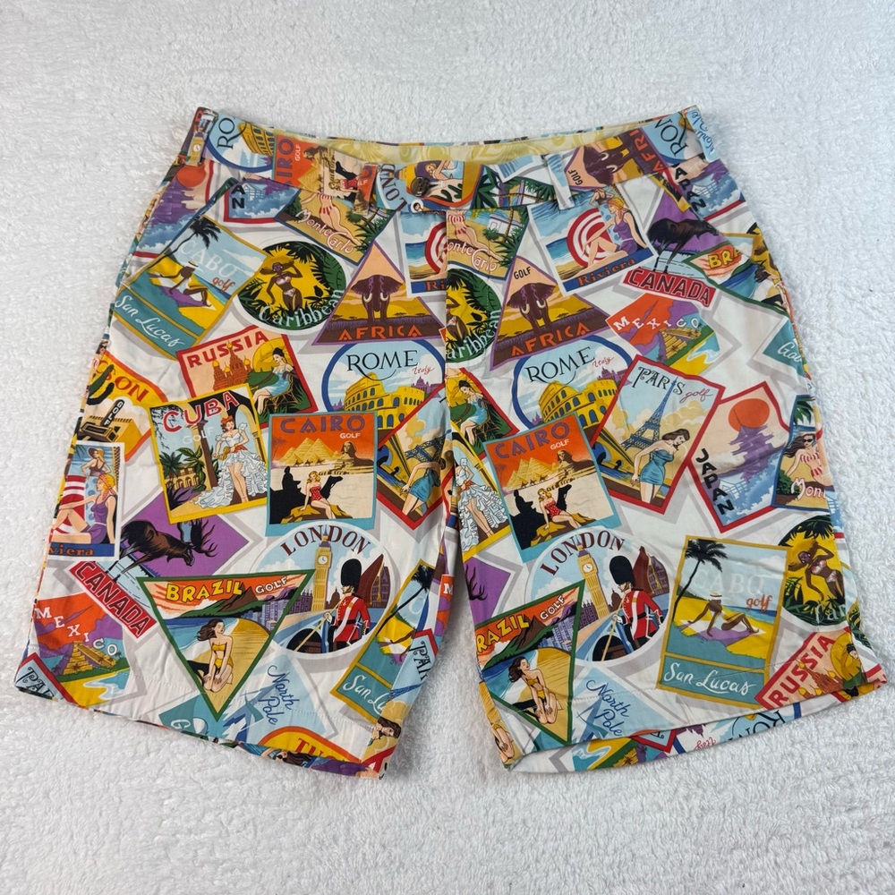 Loudmouth Golf Shorts‎ Men’s Size 38 Postcards From The Wedge Allover Print